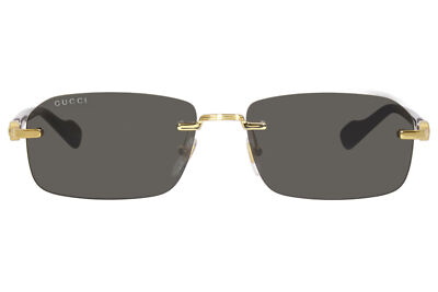 Pre-owned Gucci Gg1221s 001 Sunglasses Men's Gold/grey Lenses Rectangle Shape 56-mm In Gray