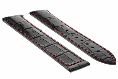 20MM LEATHER STRAP BAND FOR OMEGA SPEEDMASTER SEAMASTER PLANET BLACK RED STITCH