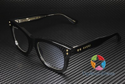 Pre-owned Gucci Gg1086s 001 Rectangular Black Crystal Transparent 51 Mm Women's Sunglasses
