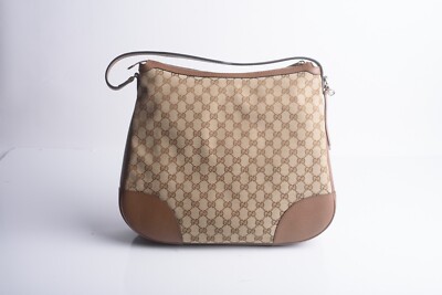 GUCCI Large Bree GG Canvas Leather Hobo Bag Purse Handbag Beige Brown 449244 New