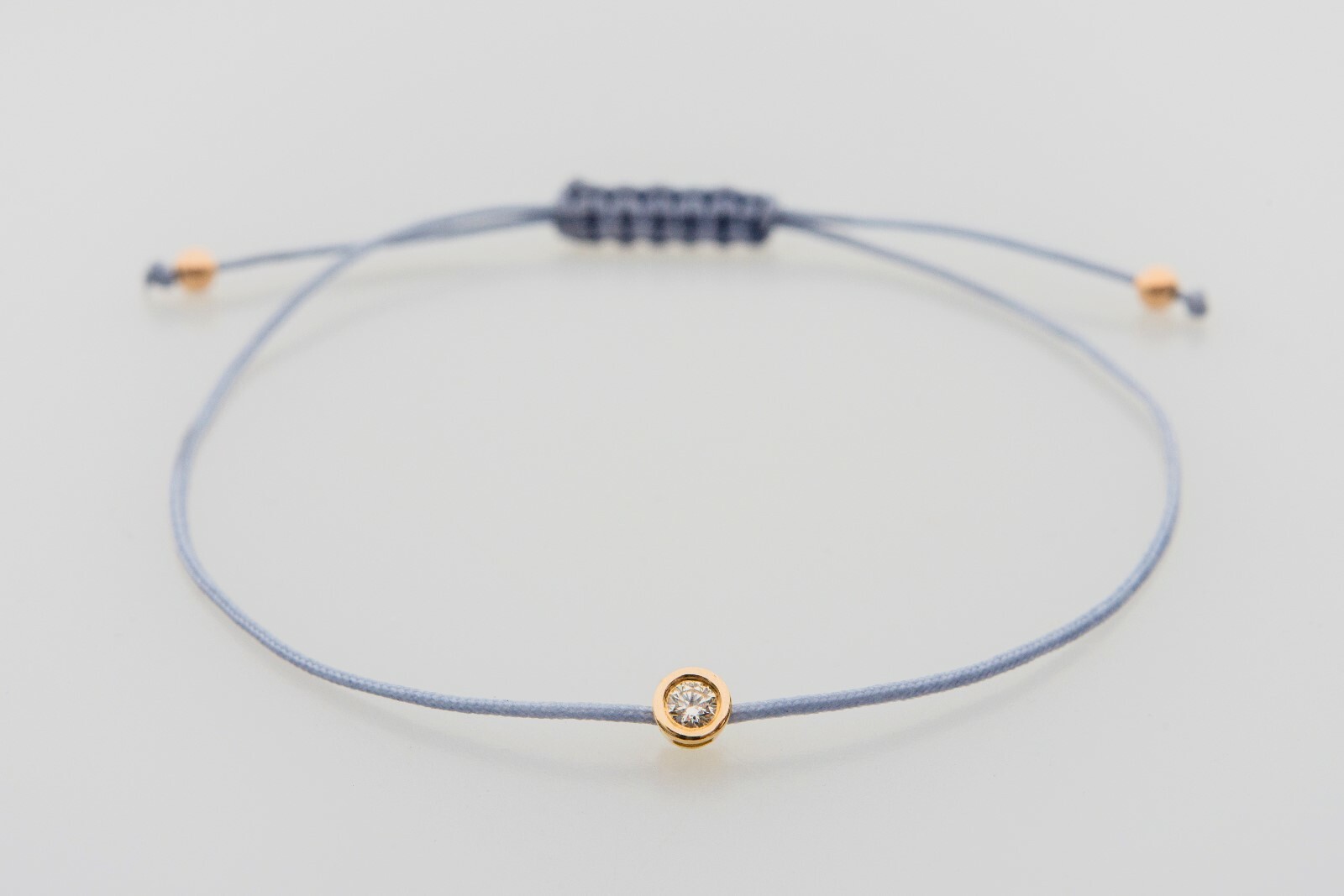 Pre-owned Kgm Diamonds Solitaire Diamond Bracelet 0.08 Ct Natural Black String Rope Macrame 14k Gold