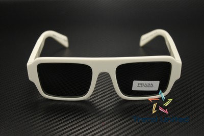 Pre-owned Prada Pr A05s 17k08z White Dark Grey 53 Mm Men's Sunglasses In Gray