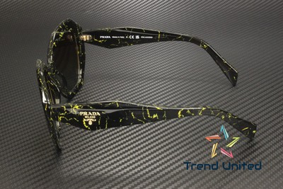 Pre-owned Prada Pr 16ws 19d6e1 Black Yellow Marbl Brn Grad Polarized 53 Women's Sunglasses In Polar Brown Gradient