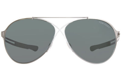 Pre-owned Tom Ford Rocco Tf828 12v Sunglasses Men's Shiny Dark Ruthenium/dark Teal 62mm In Blue