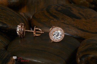 Pre-owned Pucci 3.5ct Round Cut Simulated Diamond Halo Stud Solitaire Earrings 14k Rose Gold