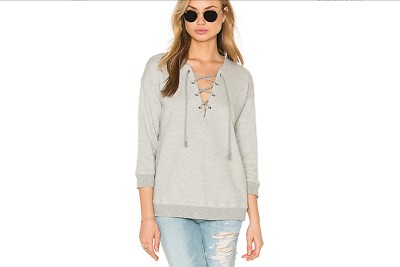 NWOT Soft Joie Lace-up Chest KOAH Sweatshirt in Light Heather Gray ~ Size XS