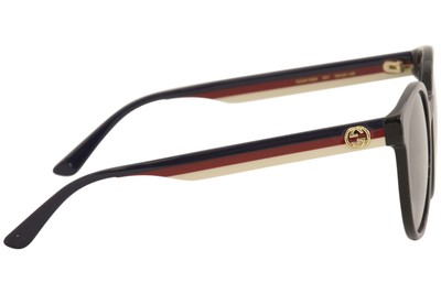 Pre-owned Gucci Women's Gg0416sk Gg/0416/sk 001 Black/blue/red/white Round Sunglasses 55mm