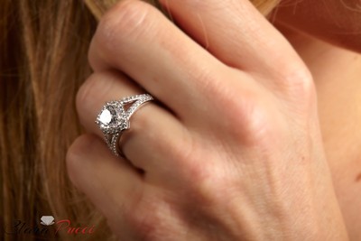 Pre-owned Pucci 1.75ct Heart Simulated Halo Solitaire Promise Anniversary Ring 14k White Gold In White/colorless