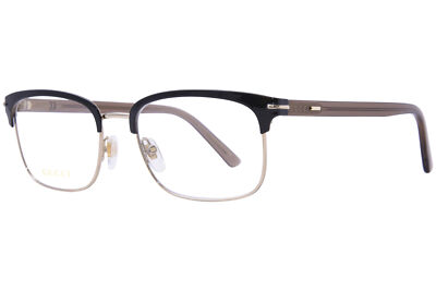 Pre-owned Gucci Gg1448o 002 Eyeglasses Men's Gold Brown Full Rim Rectangle Shape 56mm In Demo