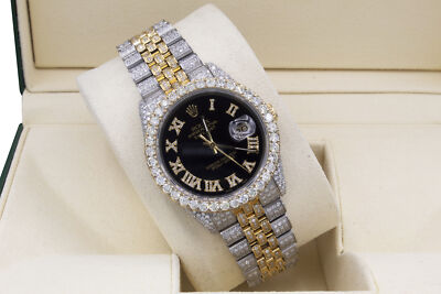 Rolex Datejust 36mm Custom 13ct Diamonds Two Tone Black Dial Automatic Quickset