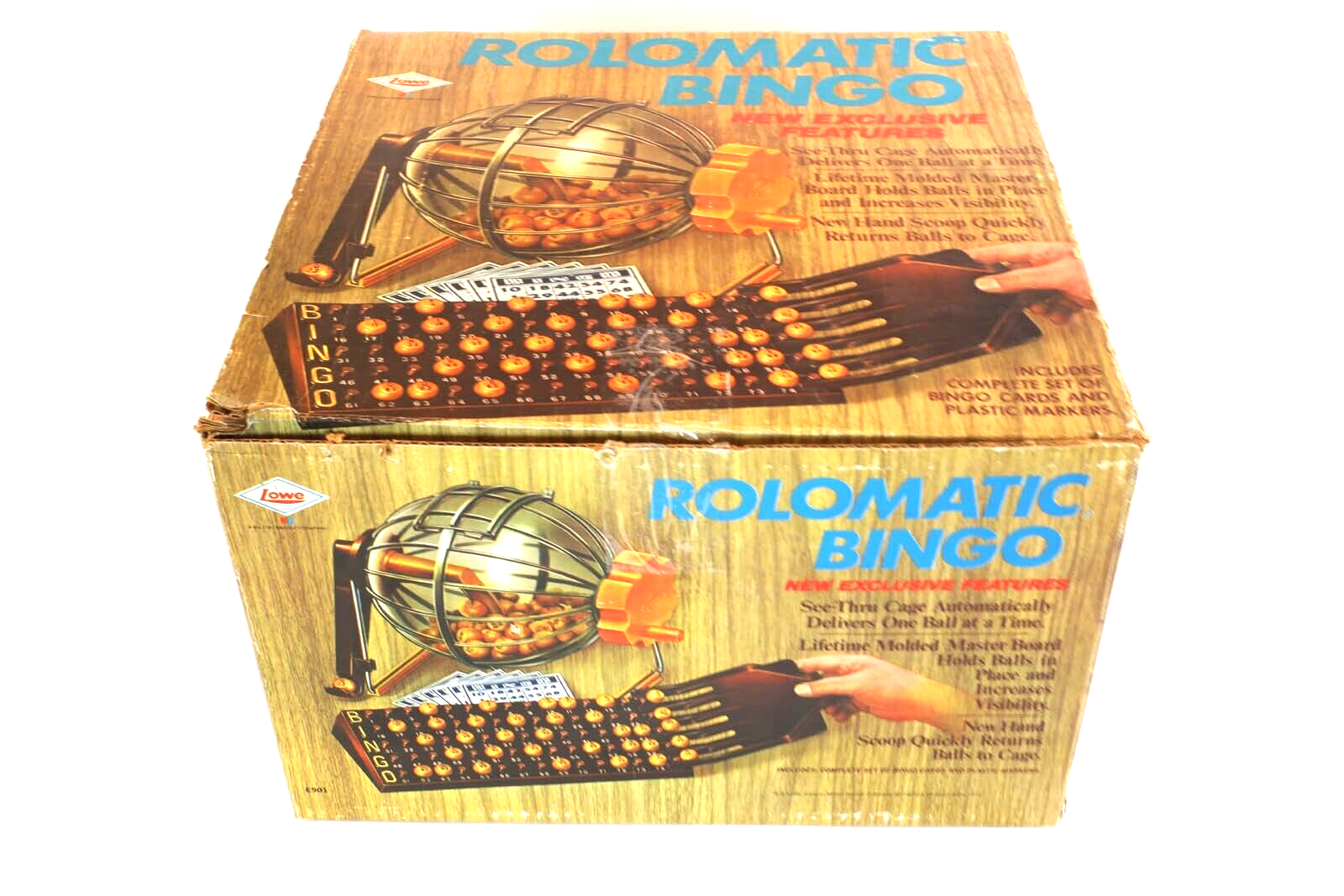 Vintage 1973 E.S. Lowe Rolomatic Bingo Game w/ Cage Cards