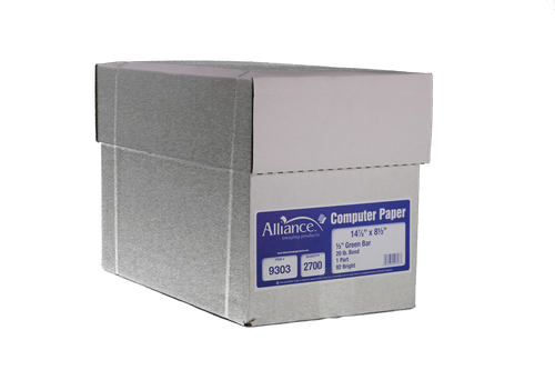 Alliance Continuous Paper 14-7/8x8-1/2"-1/2" Green Bar 20lb 2700/Ctn 65 Ctns/PLT