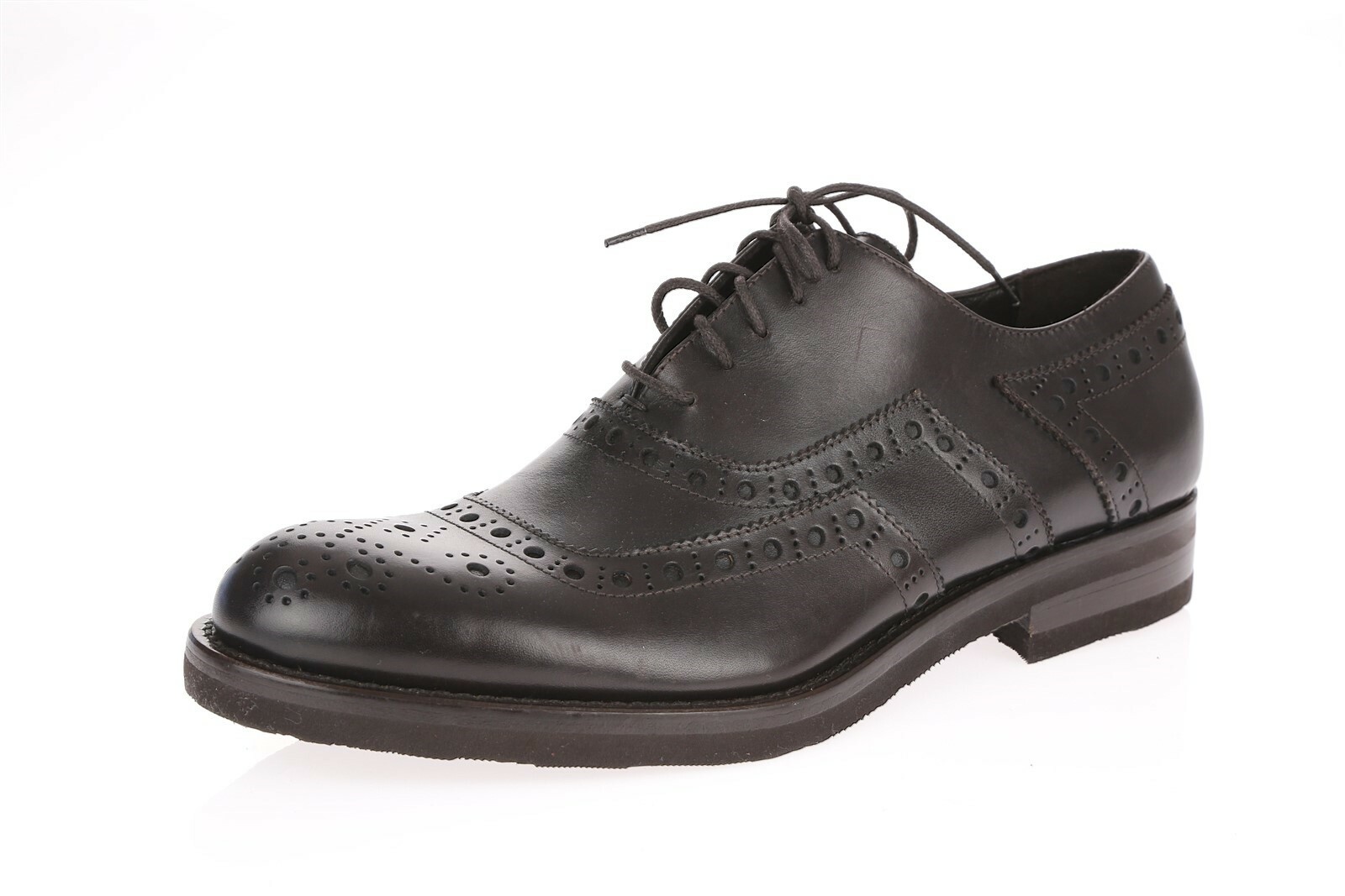 Mens ANTONIO MAURIZI Dark Brown Leather Lace Up Wingtip Oxfords Shoes Size 41