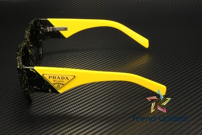 Pre-owned Prada Pr 10zsf 19d5s0 Black Yellow Marble Dark Grey 55 Mm Men's Sunglasses In Gray