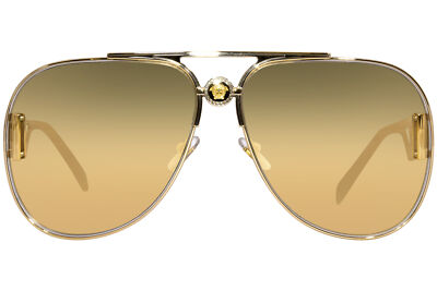 Pre-owned Versace Ve2255 1002/03 Sunglasses Gold/clear Mirror Real Yellow Gold Pilot 63mm In Gray