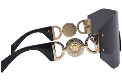 Pre-owned Versace Ve2258 100287 Sunglasses Dark Grey/dark Grey Shield 45mm In Gray