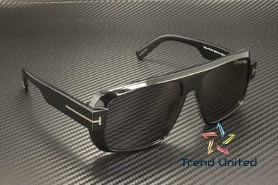 Pre-owned Tom Ford Ft1101 01a Plastic Shiny Black Smoke 58 Mm Men's Sunglasses In Gray