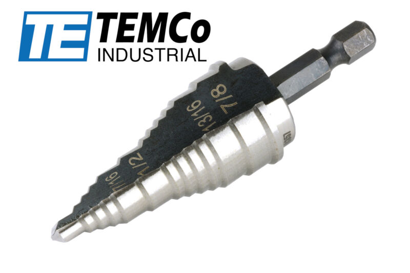 TEMCo Step Drill Bit M35 Cobalt 3/16" - 15/16" for Electricians Conduit Knockout