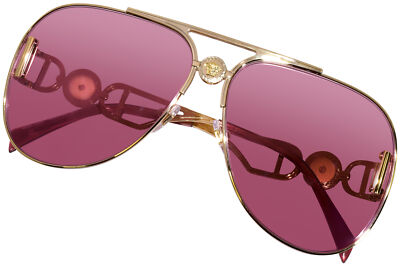 Pre-owned Versace Ve2255 1002/a4 Sunglasses Gold/pink Mirror Internal Silver Pilot 63mm
