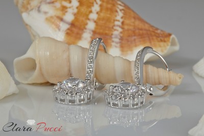 Pre-owned Pucci 3.45ct Round Brilliant Cut Halo Lever Back Drop Dangle Earrings 14k White Gold