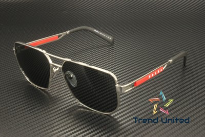 Pre-owned Prada Linea Rossa Ps 51zs 1bc06f Silver Dark Grey 59 Mm Men's Sunglasses In Gray