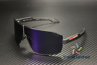 Pre-owned Prada Linea Ps 54ys 1bo05u Matte Black Blue Violet Mirror 74 Mm Men's Sunglasses In Dark Blue Violet Mirror