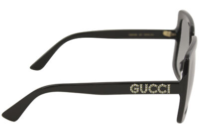 Pre-owned Gucci Women's Gg0418s Gg/0418/s 001 Black Fashion Square Sunglasses 54mm In Gray