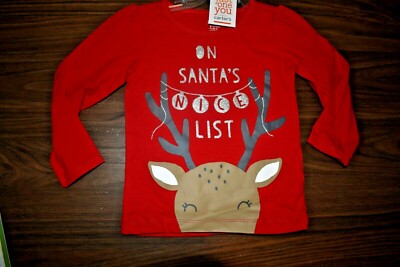 NEW CARTER'S Girls Santa's Nice List Christmas Holiday18 Months 3T shirt Reindee