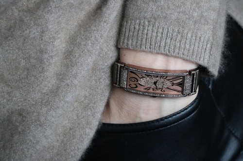 Pre-owned Effy Levian Watch Featuring Chocolate Diamonds In Stainless Steel With Leather Band