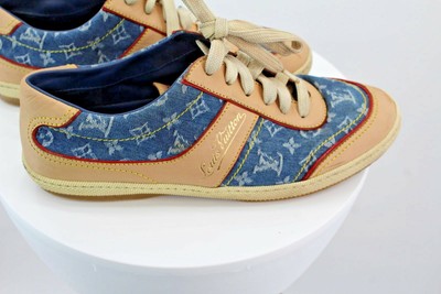 Louis Vuitton Denim Blue Monogram Sneakers GO0095 Size 37.5  (7973-2)