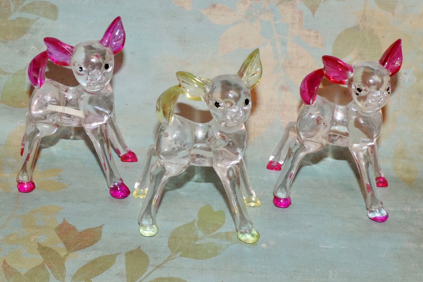 5 Vintage Bambi Clear Lucite Plastic Deer Fawn Toy Figurines Mid-Century Modern