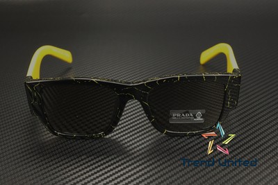 Pre-owned Prada Pr 10zsf 19d5s0 Black Yellow Marble Dark Grey 55 Mm Men's Sunglasses In Gray