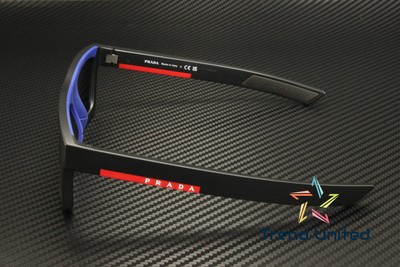 Pre-owned Prada Ps 02zsu 1bo05u Matte Black Dark Blue Mirror Violet 55 Mm Men's Sunglasses