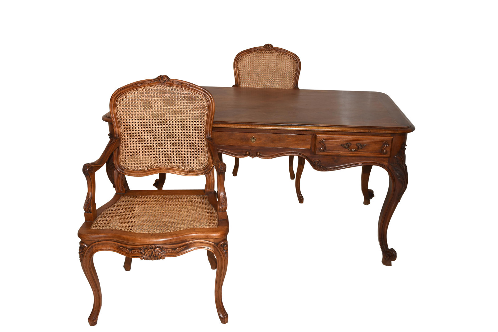 Antique French Louis XV style Desk Including 2 Arm Chairs, 1920's
