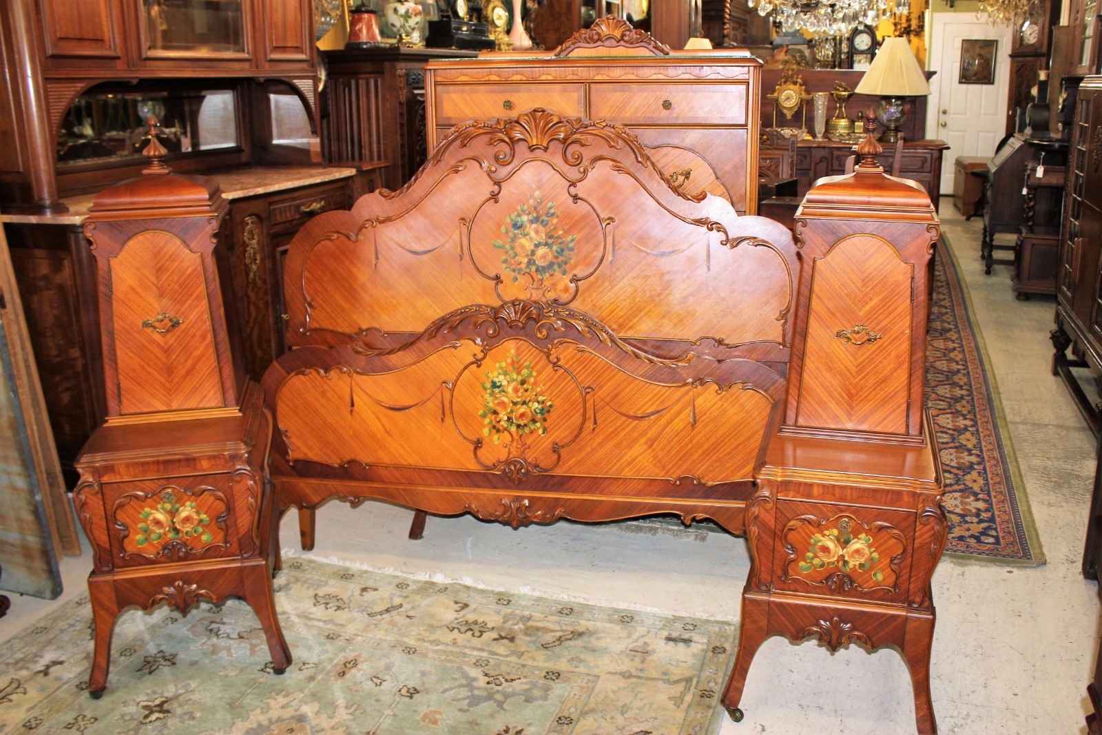 American Antique Victorian Rosewood Bedroom Set Full Bed 2 Nightstand / Dresser.