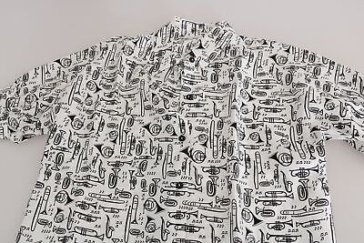 Pre-owned Dolce & Gabbana Blouse White Musical Instrument Collared Top It38/us4/xs Rrp$700