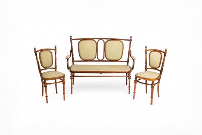 Antique Art Nouveau Loveseat Bench and Side Chairs Salon Suite 1900
