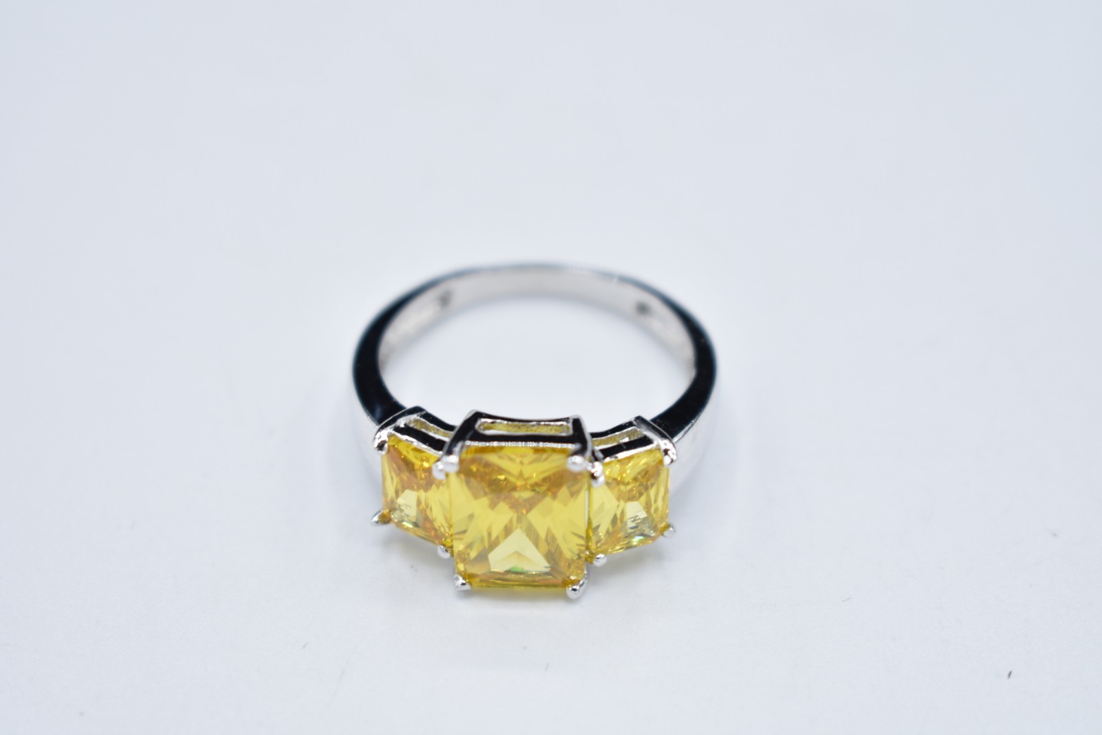925 Sterling Silver CZ Yellow Rhinestone Crystal Ring 10
