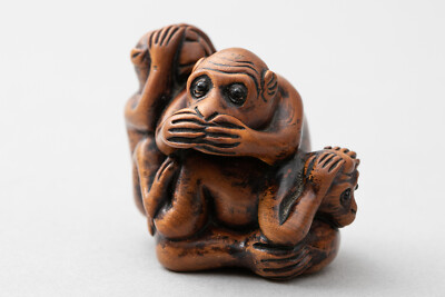 signed by the artist One hand carved boxwood ojime: Monkey symbol of prosperity and wisdom wood monkey bead year of the monkey