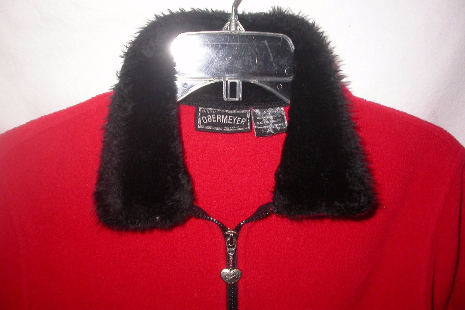 Girls OBERMEYER Red Fleece Jacket Fun Fur Collar & Cuffs Size Medium 33