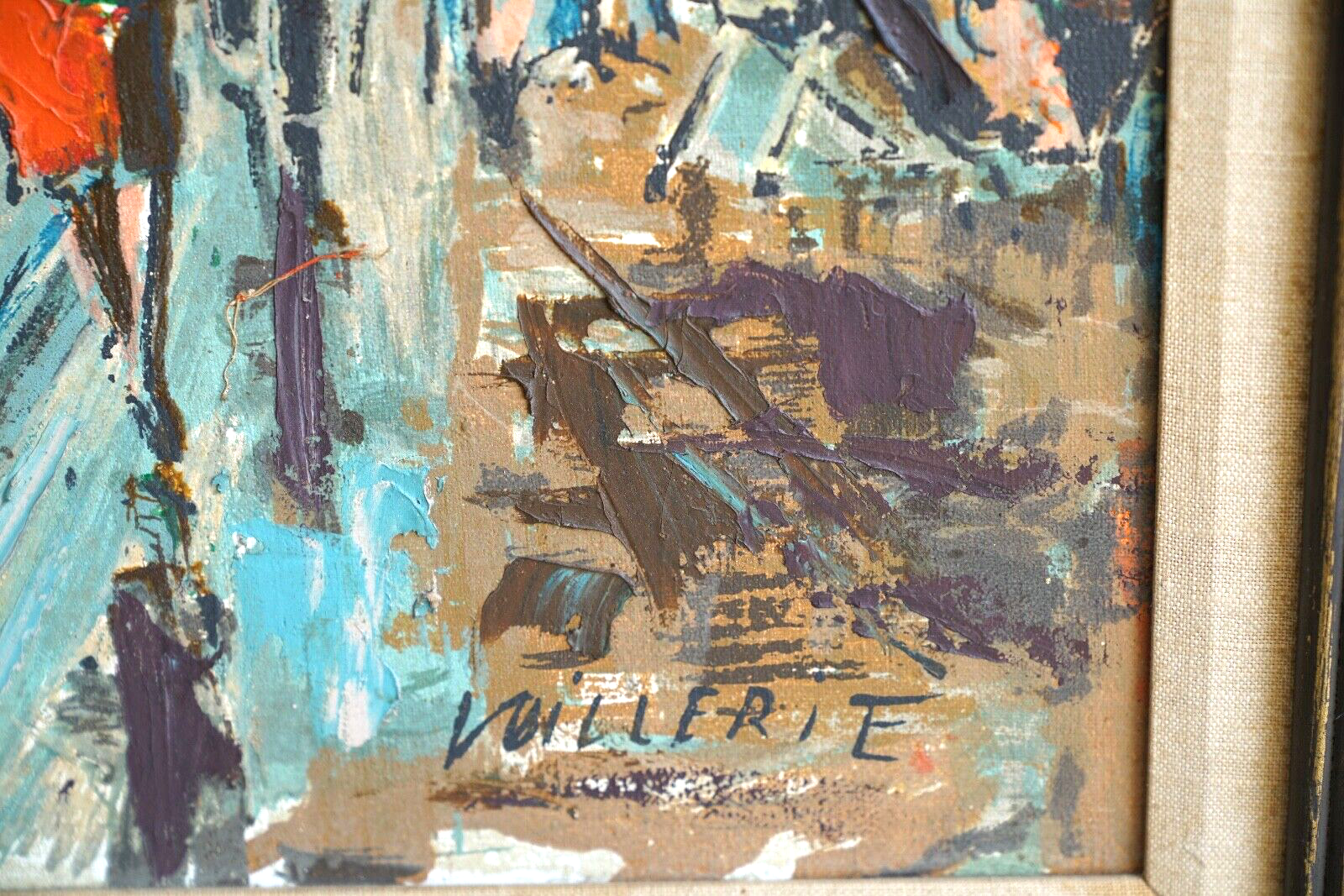 Vintage 1950's Abstract "Place Du Tertre" Post-Impressionism Oil Painting