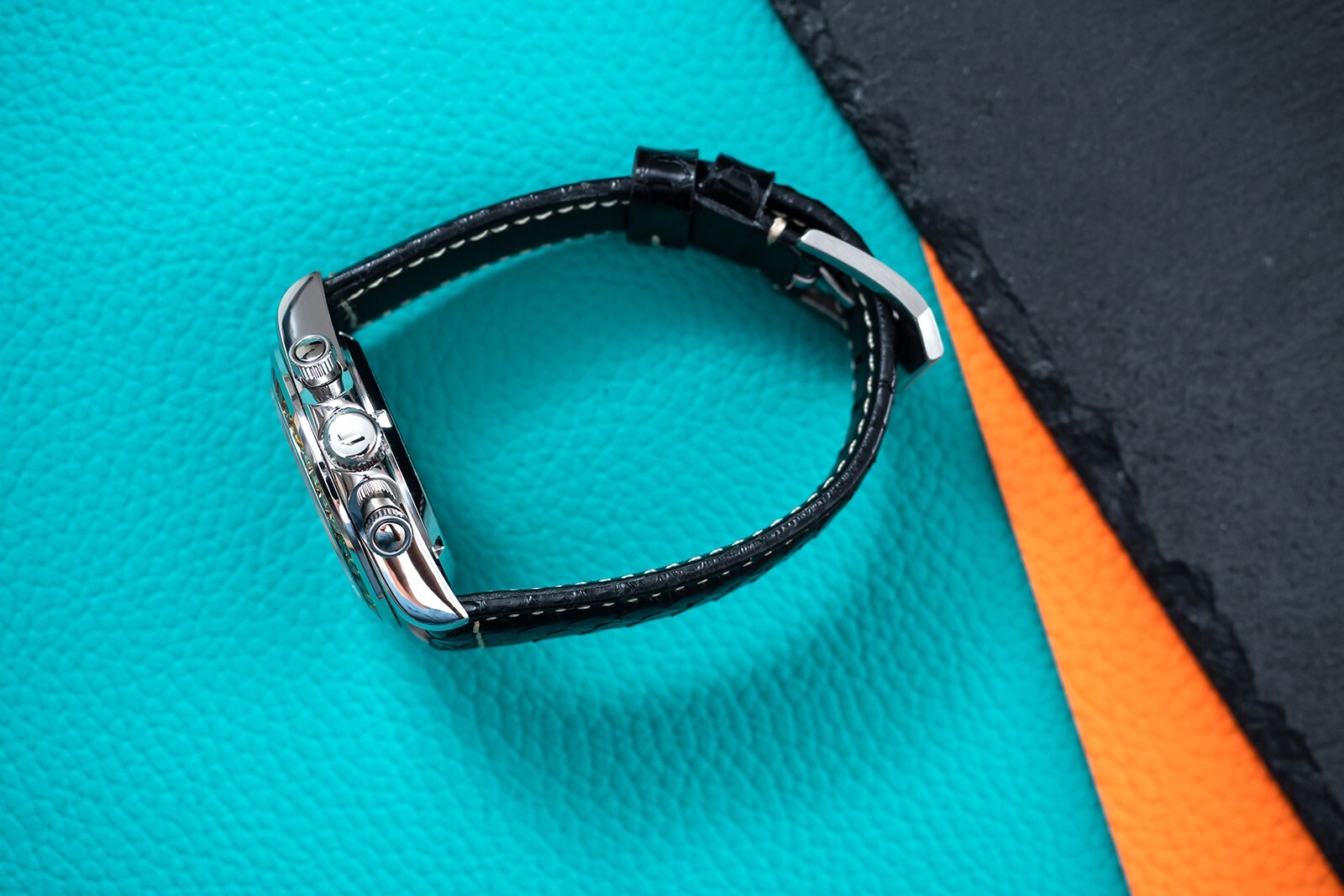 Pre-owned Pagani 40mm Automatic Mechanical Watch Silver Chrome Rainbow Black Snake Skin Leather