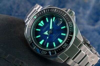 Pre-owned Seiko Prospex Srpe33k1 Special Edition "save The Ocean" King Samurai Blue Watch