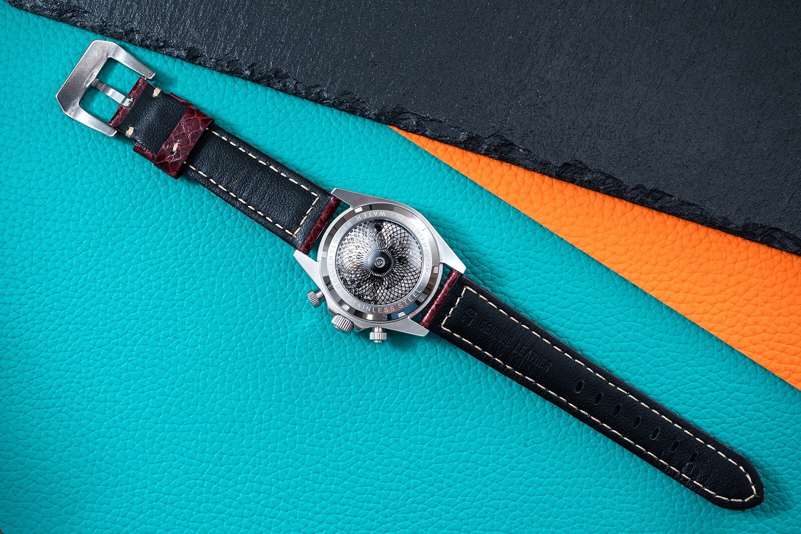 Pre-owned Pagani 40mm Automatic Mechanical Watch Silver Chrome Rainbow Brown Snake Skin Leather