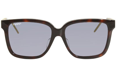 Pre-owned Gucci Gg0599sa 002 Sunglasses Women's Havana/blue Lenses Fashion Square 56mm In Gray