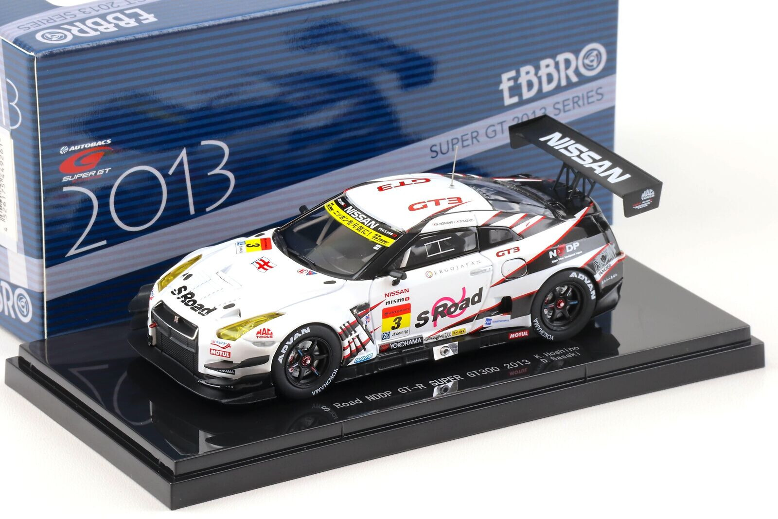 エブロ。1/43ザナゥ゙ィニスGTR。 Nissan GT-R R35 Super GT300 #3 NDDP 2013 Hoshino Sasaki