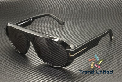 Pre-owned Tom Ford Ft1102 01a Plastic Shiny Black Smoke 59 Mm Men's Sunglasses In Gray