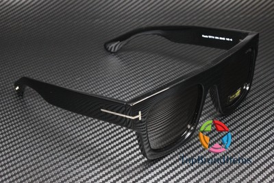 Pre-owned Tom Ford Fausto Ft0711 01a Shiny Black Smoke 53 Mm Men's Sunglasses In Gray