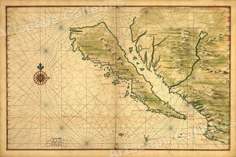 1650 Map of California shown as an Island! Unusual Error Map - 16x24