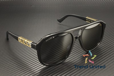 Pre-owned Gucci Gg1188s 001 Pilot Navi Acetate Black Grey Polarized 58 M Unisex Sunglasses In Gray